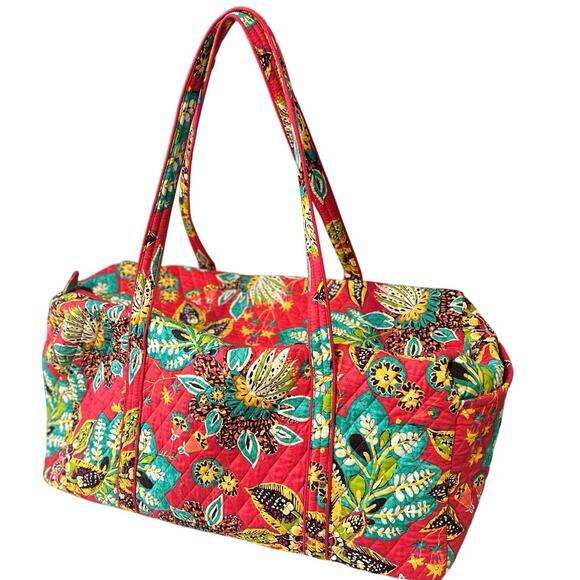 Vera Bradley Bag Red Multi Floral Quilted Duffle Weekender Travel Bag - Picture 5 of 14